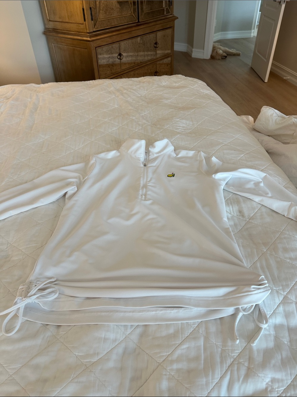 Women’s White Long Sleeve Half-Zip Top with Side Ties - Masters Logo